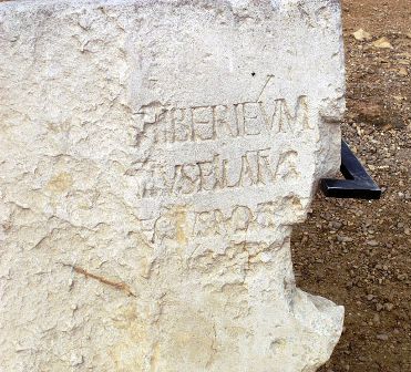 Limestone block discovered in 1961 with Pilate's tribute in Latin to Tiberius